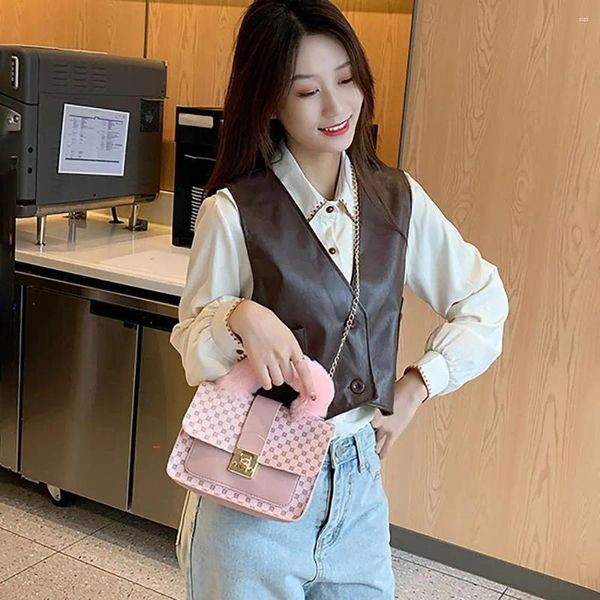 Tasche Plüsch Griff Schulter Gentlewoman Latch Kette Crossbody PU Korean Style Handtasche Madien