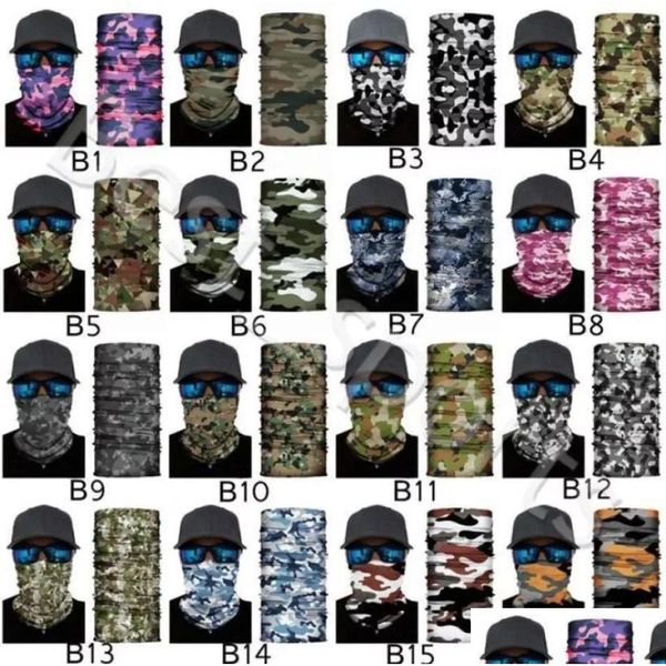 Parti Maskeleri Açık Dikişsiz Sihirli Eşarp Kayak Camo Yarım Yüz Maskesi Bandana Boyun Isıtıcı Kafa Bandı Türban Bisiklet Damlası Dönüşü Ev Gard Dh7at