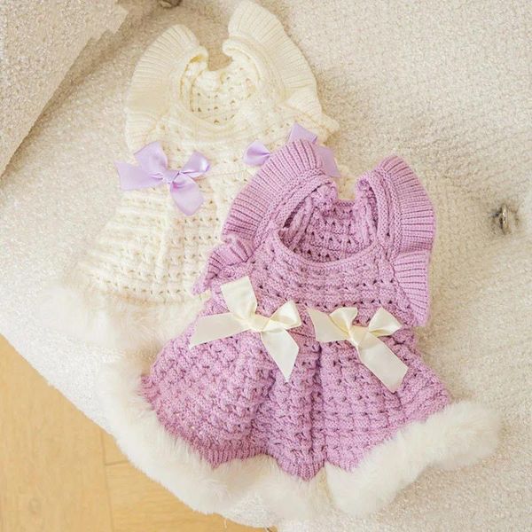 Vestido de vestuário de vestuário flagelo de cachorro roupas de vestido de pêlo hemline cães pequenos roupas gato gato roxo coreano moda outono inverno menina itens de estimação