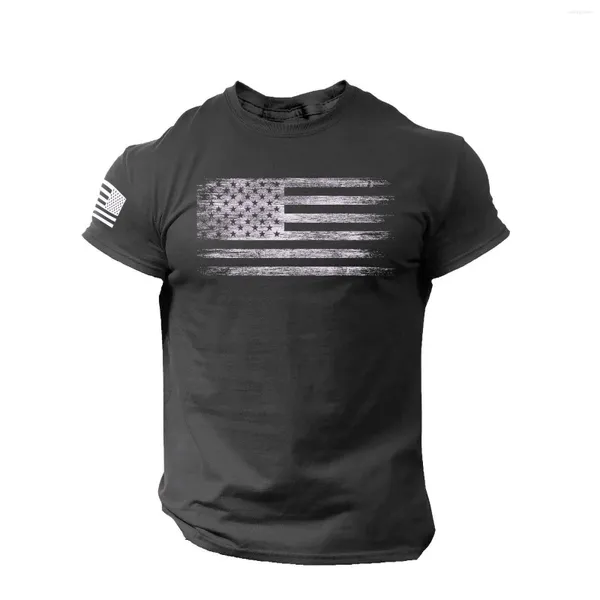 Camisetas masculinas de camisetas de bandeira americana de bandeira americana angustiada de manga curta redonda do pescoço do pescoço de verão Tops ropa hombre