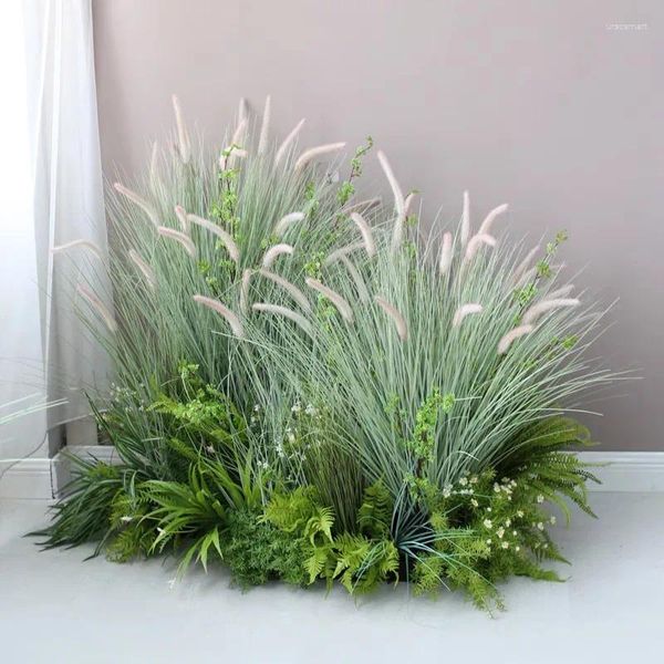 Dekorative Blumen 7 Köpfe Gefälschte Reed Blumenstrauß Seiden Zwiebel Gras Großer künstlicher Baum Hochzeit Blume Plastik Herbstpflanzen für Heimparty