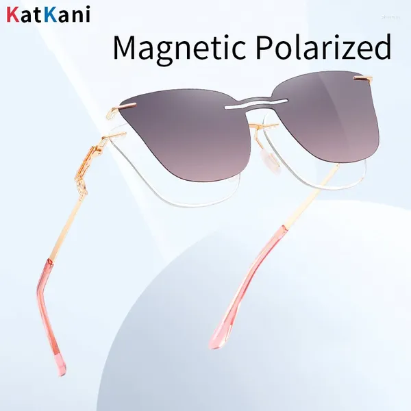 Óculos de sol enquadram Katkani Trendy Moda Magnetic Clip-On Glasses Ultra-Light Cat Eye Oche Optical Prescription 7203