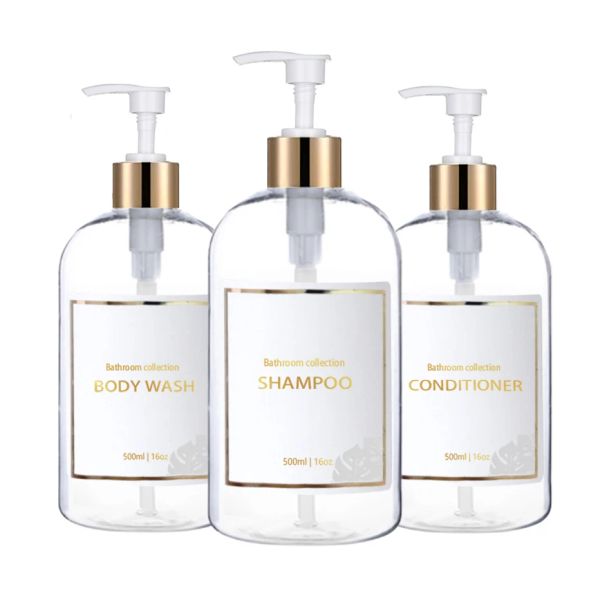 Set 500ml Banyo Dağıtıcı Şampuan ve Saç Kremi Dağıtıcı Şişeler Doldurulabilir Losyon Pres Tipi Şişe Banyo Aksesuarları