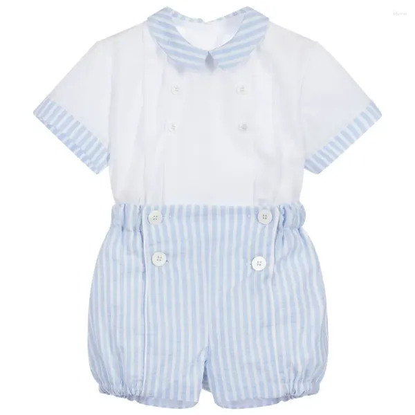 Одежда сетов для мальчиков мальчики испанская одежда устанавливает дети лето 2 кусочки полосатой хлопчатобумажной рубашки и шорты