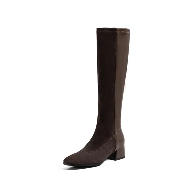 Botas redondo dedo do pé espesso do joelho lateral lateral lateral Botas Winter casual Women Sapatos Elegantes Luxo Zapatos Mujer