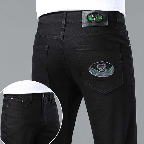 Frühling 2023 Dünne Herren Jeans Korean kleine Füße Slim Fit Premium European Pure Black
