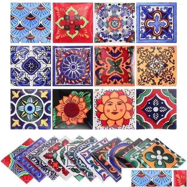 Papéis de parede 24 folhas de ladrilhos vintage Bordas Peel Tiles Kitchen Cozinha mexicana PVC Impermeável Droga Diretiva Home Garden Dhvys