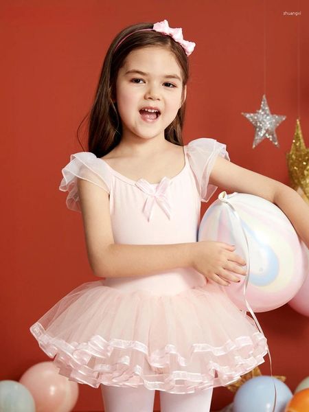 Abbigliamento da palco Dancing Dancing Children's Girls 'Spring and Summer Ballet Dance Short Short Sleeved Abbigliamento Costume