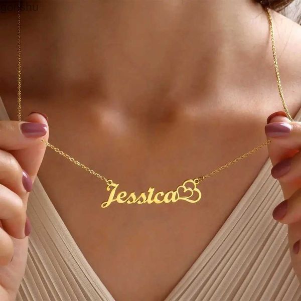 Colares pendentes Colar de coração duplo personalizado Jóias femininas Jóias de aço inoxidável Nome de ouro Pingente Colar Best Love Giftwx