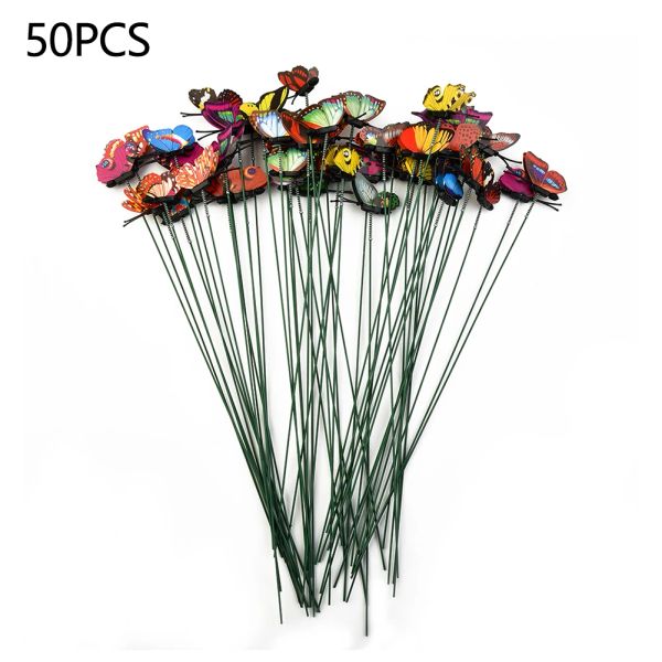 Decorações 50pcs estacas de borboleta simulação colorida borboleta ao ar livre jardim quintal vaso de flores Decoração de jardim de primavera 25*4cm