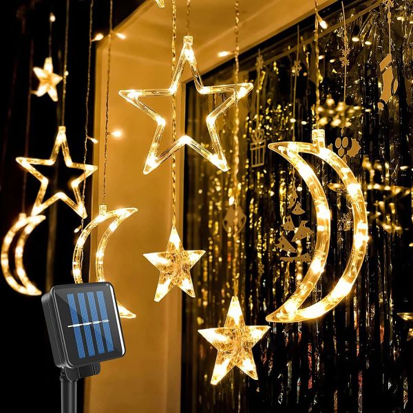 Decorações estrela e lua solar luzes led string lutas de bateria guirlanda lâmpada de fada usb lâmpada de fada do jardim ao ar livre decoração de natal