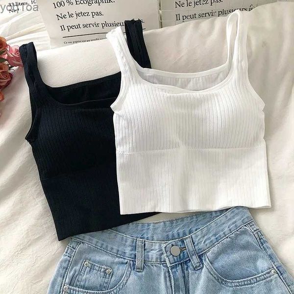 Serbatoi femminili camis Crop Top Summer Womens Seamless Square Round Cock Wide Offerette canova canova a strisce a strisce a margine Solido Topta Talto Topta Topta Top Womensl240429