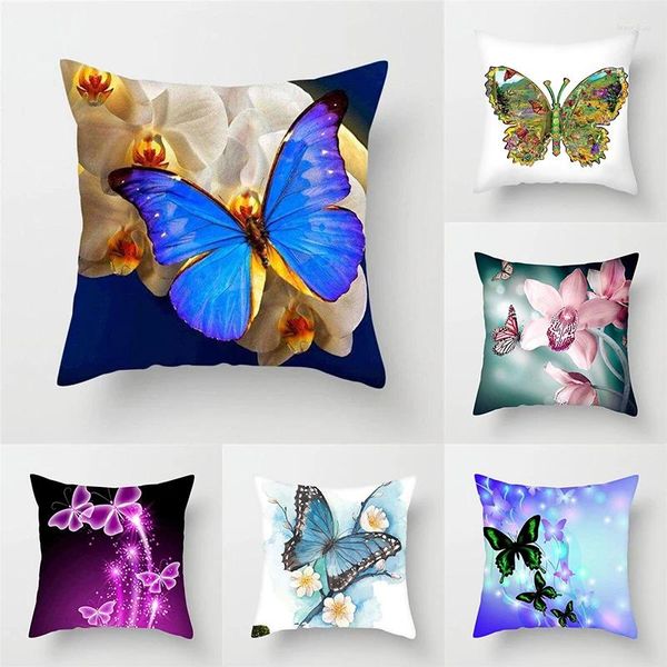 Travesseiro com capa de borboleta sofá cadeira de animais de flor decoração de casa pintada
