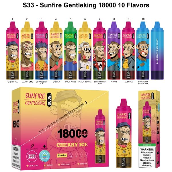 Fabrik Großhandelspreis Sonnenfeuer Gentleking 18000 Puffs 25ml 20 mg 50 mg Einweg-Vape-Stift-Pod