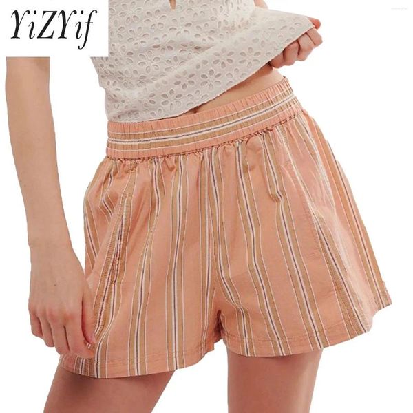 Shorts femminile Yizyif Womens Contrast Colore a strisce Casual High Wital Welband Funge con 2 tasche per l'abbigliamento per il sonno per la casa