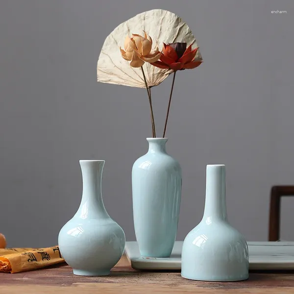 Vasen Keramik Vase Imitation Song Misty Blue White Porzellan Wohnzimmer und Teedekoration Retro National Style Flower Ware