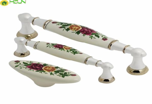 Botões de cerâmica branca, maçaneta de gaveta S Rose Flower Dresser Handlet Cabinete de cozinha Staneta de mobília da porta Hardware de móveis9943156