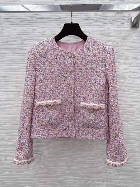 Женские куртки высококачественные твидовые розовые пальто моды Ladies Multi Color Jacket Элегантная офисная женщина Прямой пиджак