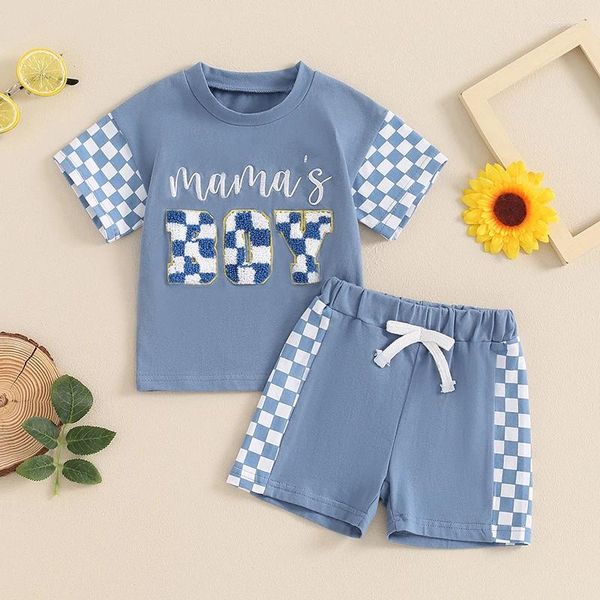 Kleidung Sets Kleinkind Baby Boy Sommer Kleidung Mamas Set Fuzzy Letter Korched Hemd Plaid Shorts Jungen Muttertag Geschenk