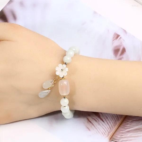 Link braccialetti naturale giada smeraldo perle agata per perle braccialetti regolabili gioielli ad acqua yoga goccia guscio di guscio a sospensione donna