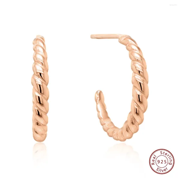 Bolzenohrringe feinen Schmuck Klassiker zarte Frauen hypoallergen verdrehte Roségold -Plattierung S925 Sterling Silver Hoop Croissant Party