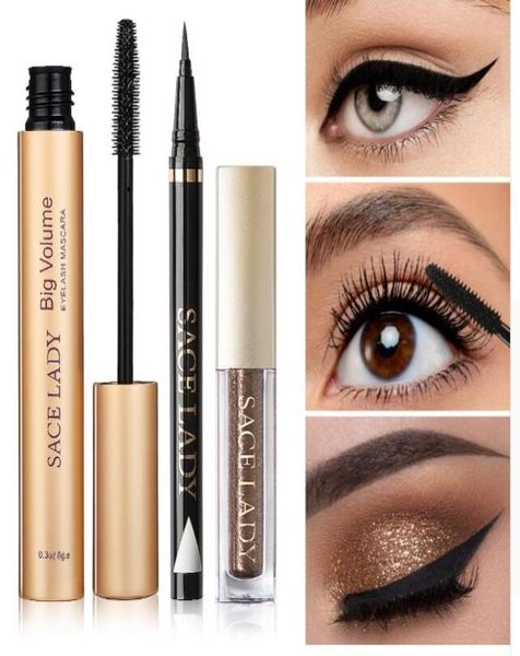 Professionelles Augen Make -up -Set Glitzer Lidschatten Black Eyeliner Mascara Make -up Lidschatten -Kit Marke wasserdichte Cosmetik1081710