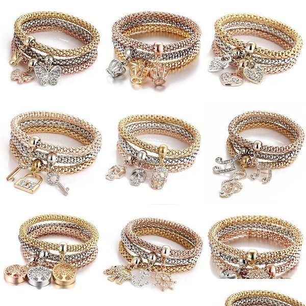 Charm Armbänder Zauberarmbänder 3 Farbe/Set Baum des Lebens Frauen Kristallkron -Musiksymbol Elefant Key Lock Owl Wrap Armband für mich DH3R7