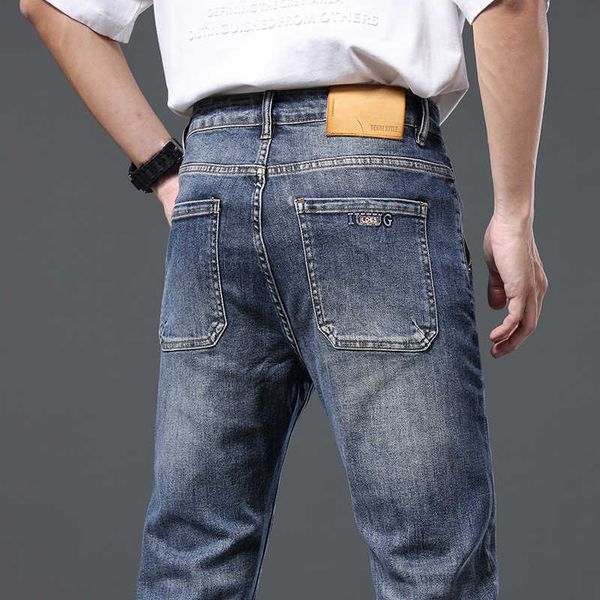 Сезоны Четыре стройные джинсы Mens Elastic Комфортная повседневная одежда универсальная модные промытые штаны