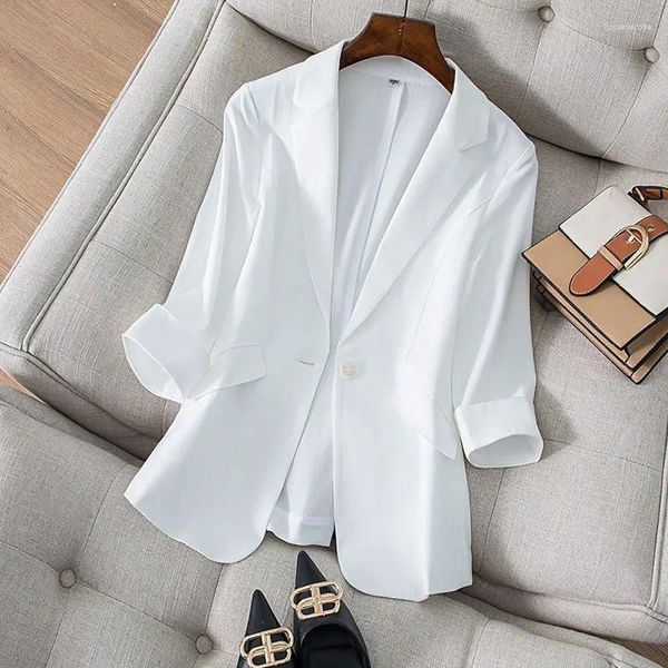 Frauenanzüge 2024 Plus Size Blazer Elegant Sommer Langarmanzug Jacke Frauen koreanische Mode V-Ausschnitt dünn