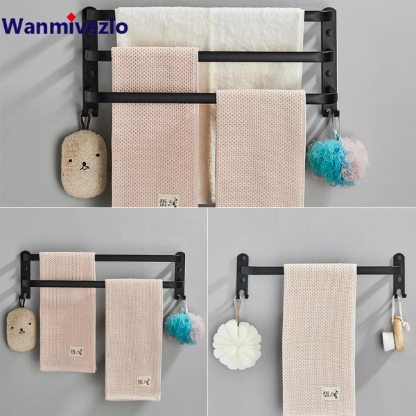 Set Schwarz/Weiß Handtuchbügel mit hängenden Haken Wandmontage Handtuch Rack Space Aluminium Mod Handtuch Handtuchhalter Badezimmer