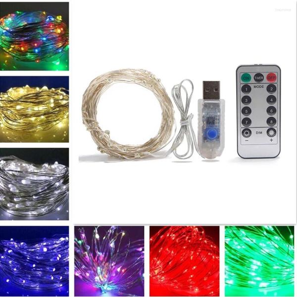 Saiten USB 5V LED warme weiße Schnur Lichter wasserdichte 10m 100 Lehnte Feen -Weihnachtslicht -Splitter -Draht -Party Hochzeitsurlaub mit Remo