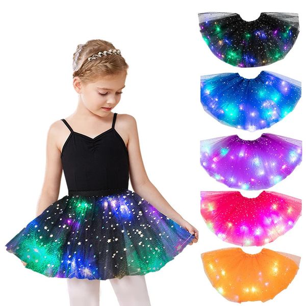 Yomdid Girls Tutu Saias com neon LED LUZ GLOW PRINCESS BALLET STAPE DANCE VESTIDO CRUTE Fada Fada Miniskirt Gifts 240429