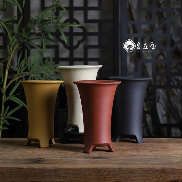 Pflanzer Töpfe Lila Ton handgefertigtes Keramik Bonsai Vasen natürliche Farben Traditionelle chinesische Zimmertische Hausgartendekorationen Q240429