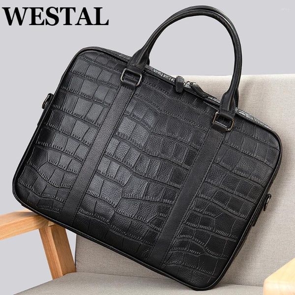 Borda de pasta para o Westal Croco Design Leather 15 '' Bags de laptop Men's Executive Briefcase Men.