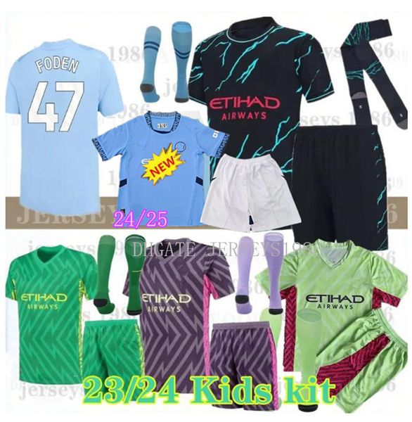 Crianças 2024 25 Haaland Football Kits Rastrear camisas de futebol 23 24 25 Cidades de Sterling Grealish Sterling Cidades Mahrez de Bruyne Foden Boys Goldal Kit Men Kit Men