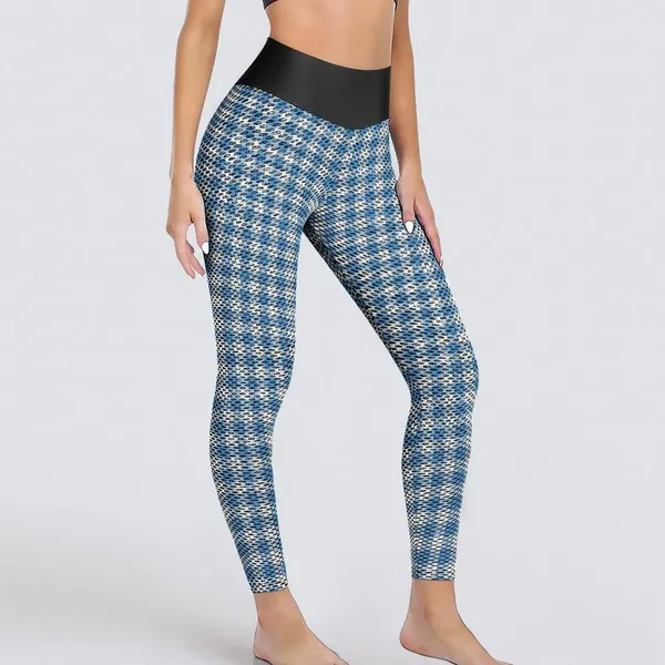 Frauen Leggings Plaid Print Yoga Hosen Frauen Blau und Weiß Gingham Sexy High Taille Sports Strumpfhose dehnbar gedruckte Training Leggins