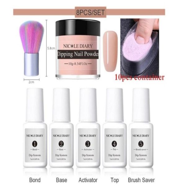 8pcsset mergulhando unhas kits de pó de glitter nude gradiente rosa pigmento cromo francês natural seco sem lâmpada 64pcs7296996