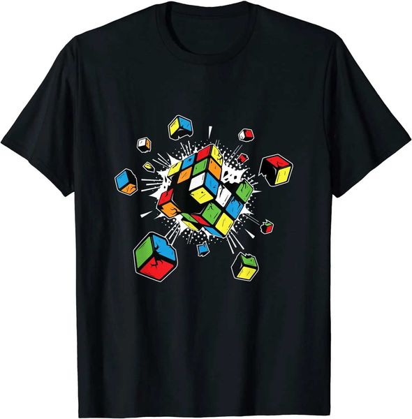 Camisetas masculinas explodindo rubix rubiks rubics cubo presente presente para crianças camisetas apertadas tshirts tops clássicos ts algodão homem casual t240425