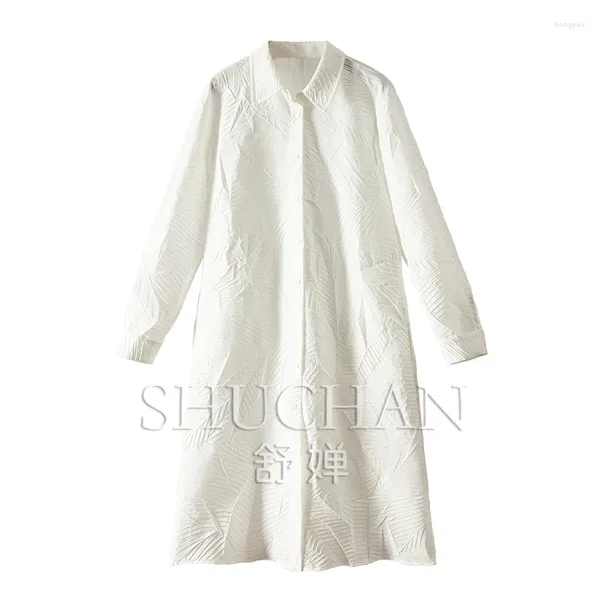 Lässige Kleider Baumwoll Polyester Sommerkleid Frauen 2024 Loose White Long Sleeve für Vestido Feminino