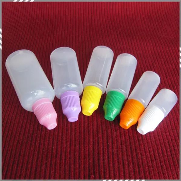 High-End bunte 5 ml 10 ml 15 ml 20ml 30 ml 50 ml leere Plastik-Tropfenflaschen mit kindlicher Flaschenverschlüsse und Nadelspitzen DHL Free