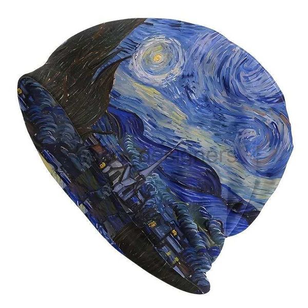 Feanie/crânio Caps Hat The Starry Night Por Vincent van Gogh Autumn Spring Caps For Men Mulheres Pintura a óleo Art Skullies Beanies Ski Caps Cotton Bonn D240429