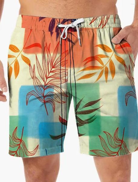 Herren -Shorts Mode Farbblock Hawaiian 3D Printed Swim Trunks Elastic Draw String Stretch Short Style