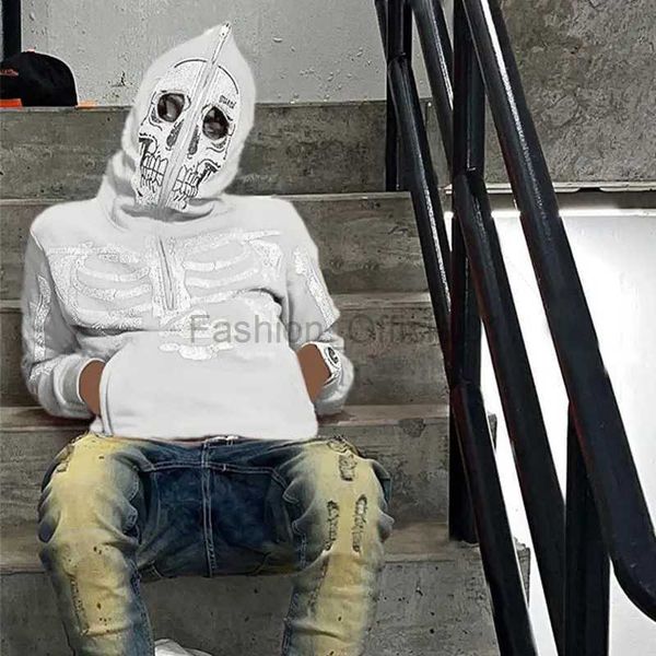 Erkek Hoodies Sweatshirts Hip Hop Sweatshirt Ren Kafatası Grafikleri Büyük Boy Çiftler Hoodie Y2K Giysileri Tam Fermule Punk Sport Ceket Erkekler Sokak Giyim D240429