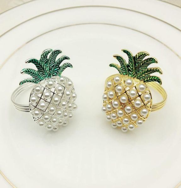 ananas d'argento dorato con perle anelli tovagliolo anello per matrimoni decorazioni per le vacanze familiari a lume di cullaio porta tovagliolo 24 pezzi10857799