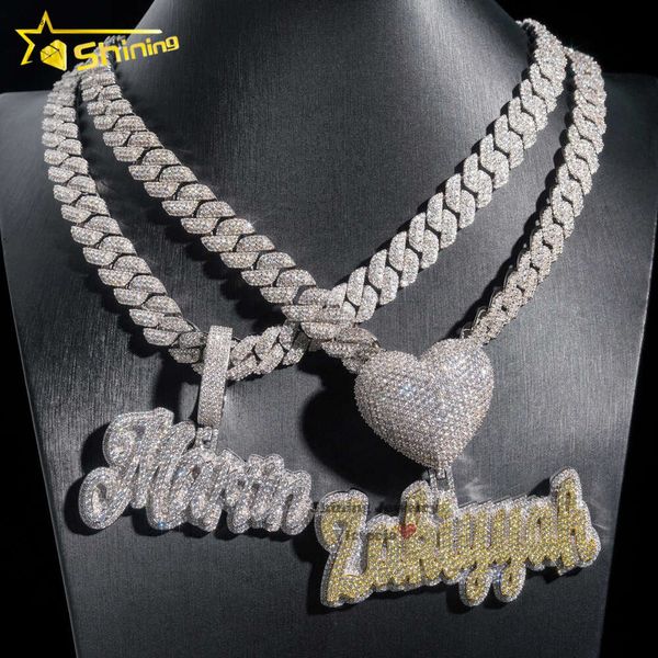 Custom 2.5 3 Nome de largura Pingente Passe Passe Diamond Tester Iced Out Hip Hop Jewelry Heart Bail