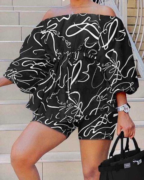 Frauen zwei Stück Hosen Sommer New Fashion Casual One Schulter Black Print Set Größe plus zweiteilige Sets