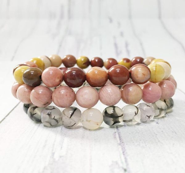 MG0308 8 mm Rhodonite Bracciale in perline set naturale Dragon Vossa Agate Bracciale Mookaite Jasper Stack Bracelet2523713