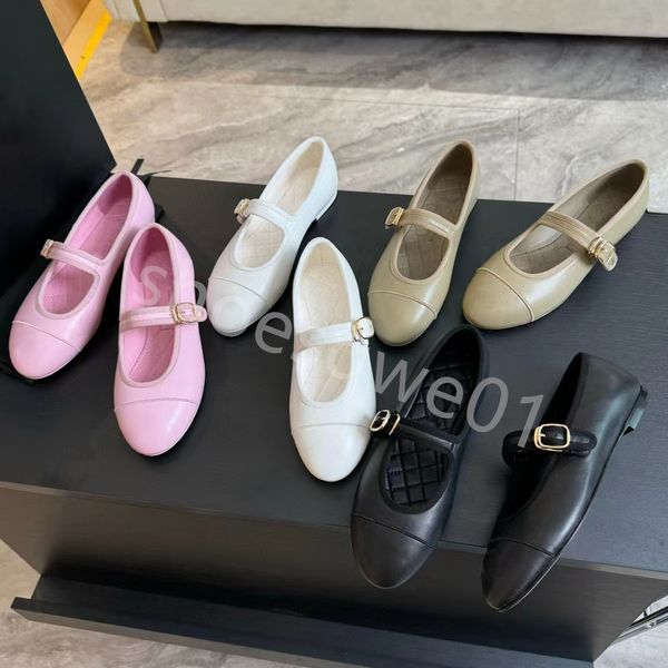 En kaliteli kumaş Mary Jane Bale Düz Ayakkabı Strap Sandal Loafers Bayan Düz Elbise Ayakkabı Lüks Tasarımcı Ayakkabı Ofis Ayakkabıları Siyah 35-42 Parti Siyah Kutu Toz Çantası