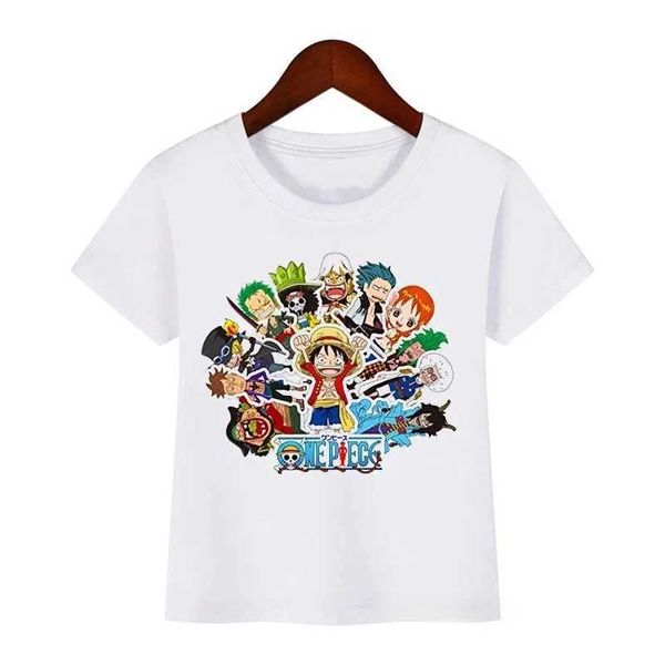 Футболки Новое прибытие 2024 Футболка Fun Anime One Piece детская одежда Cartoon Print Студенты/девочки Лето хлопчатобу