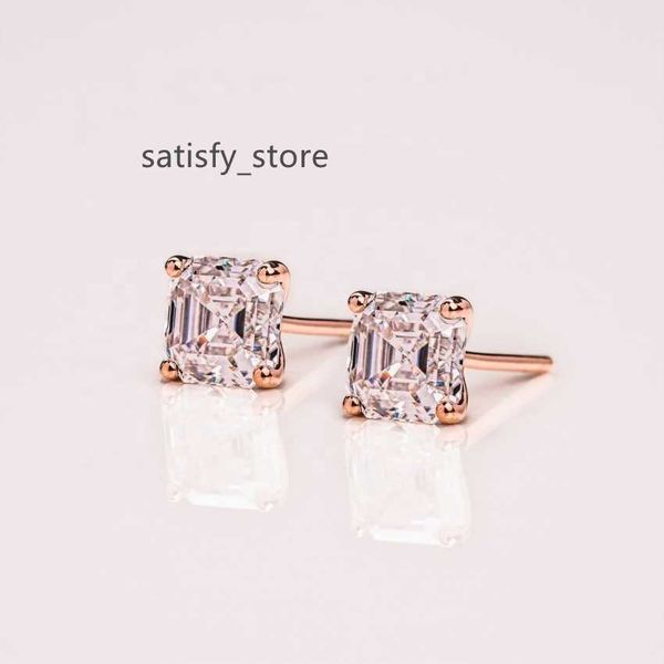 4 Prong Real 10k Gold Rose Gold Stud Moissanite Brincha para trás unissex 2Ct Emerald Cut VVS Brincos de pântano Moissanite